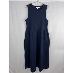 Chicos Maxi Dress Empire Waist Babydoll Cotton Blue Nautical Boho Chic Sundress